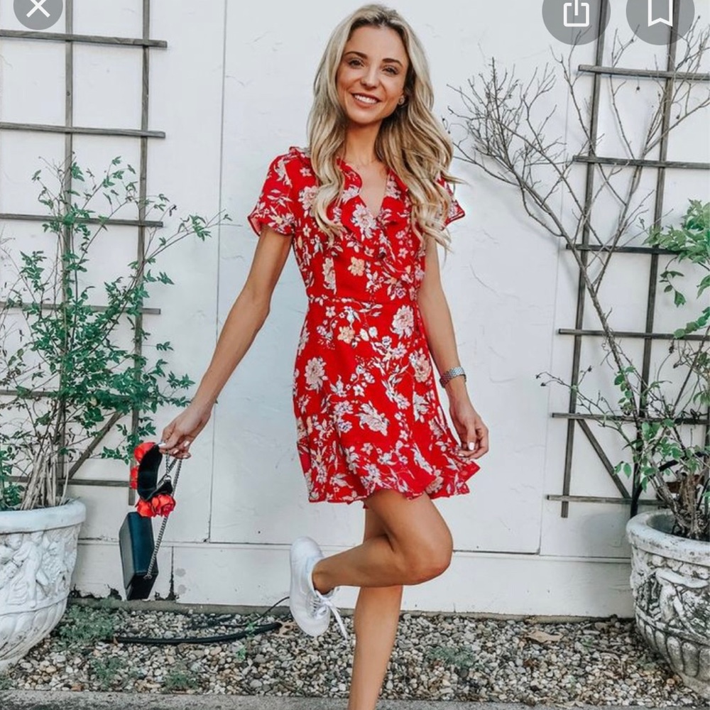 Lush Colie Ruffle Red Floral Wrap Dress Large L